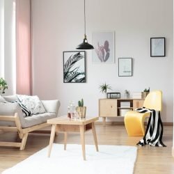 Elegant pastel curtains framing a bright living room with soft natural light